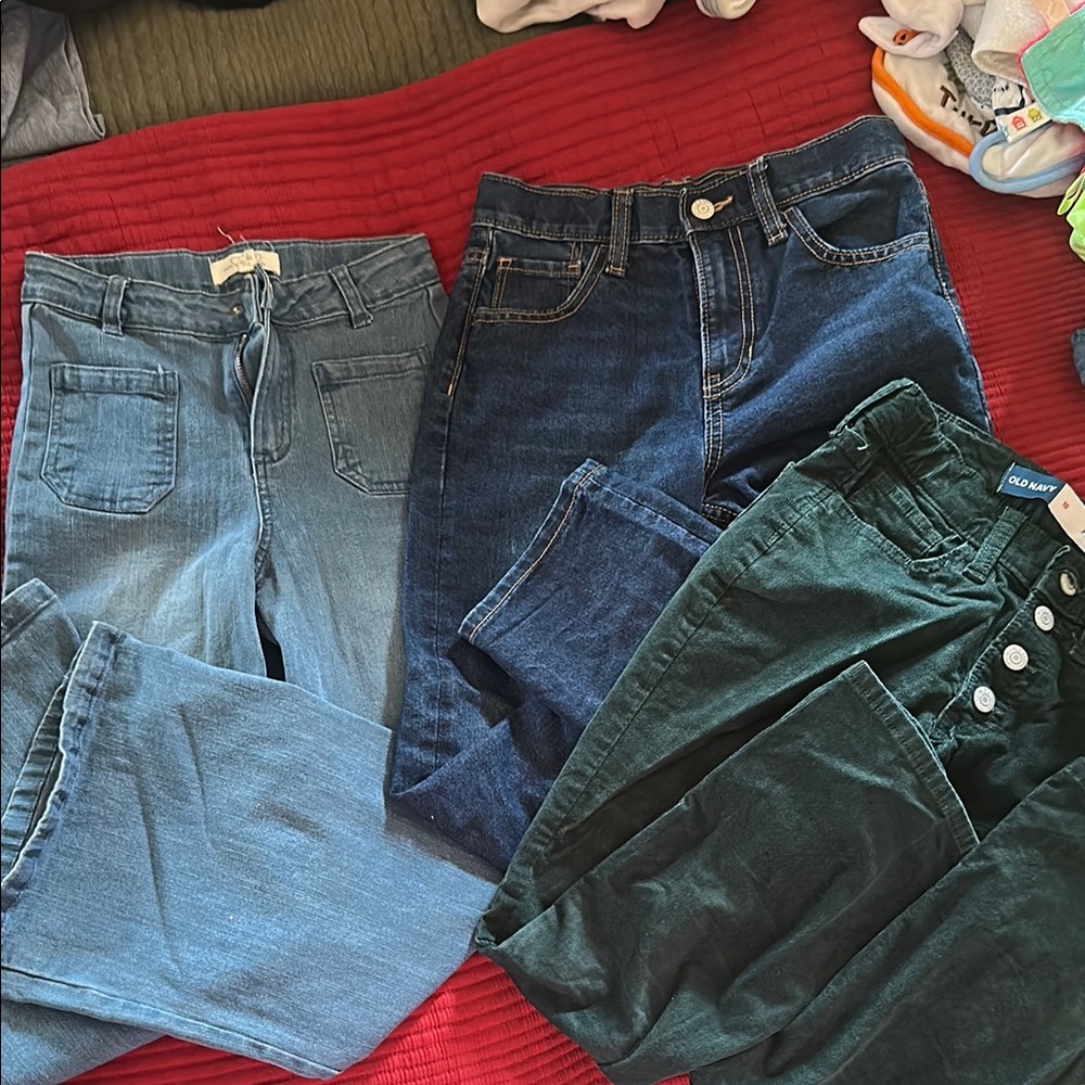 Girls - size 8 - Stylish Denim and Corduroy Pants Set (3 pairs)
